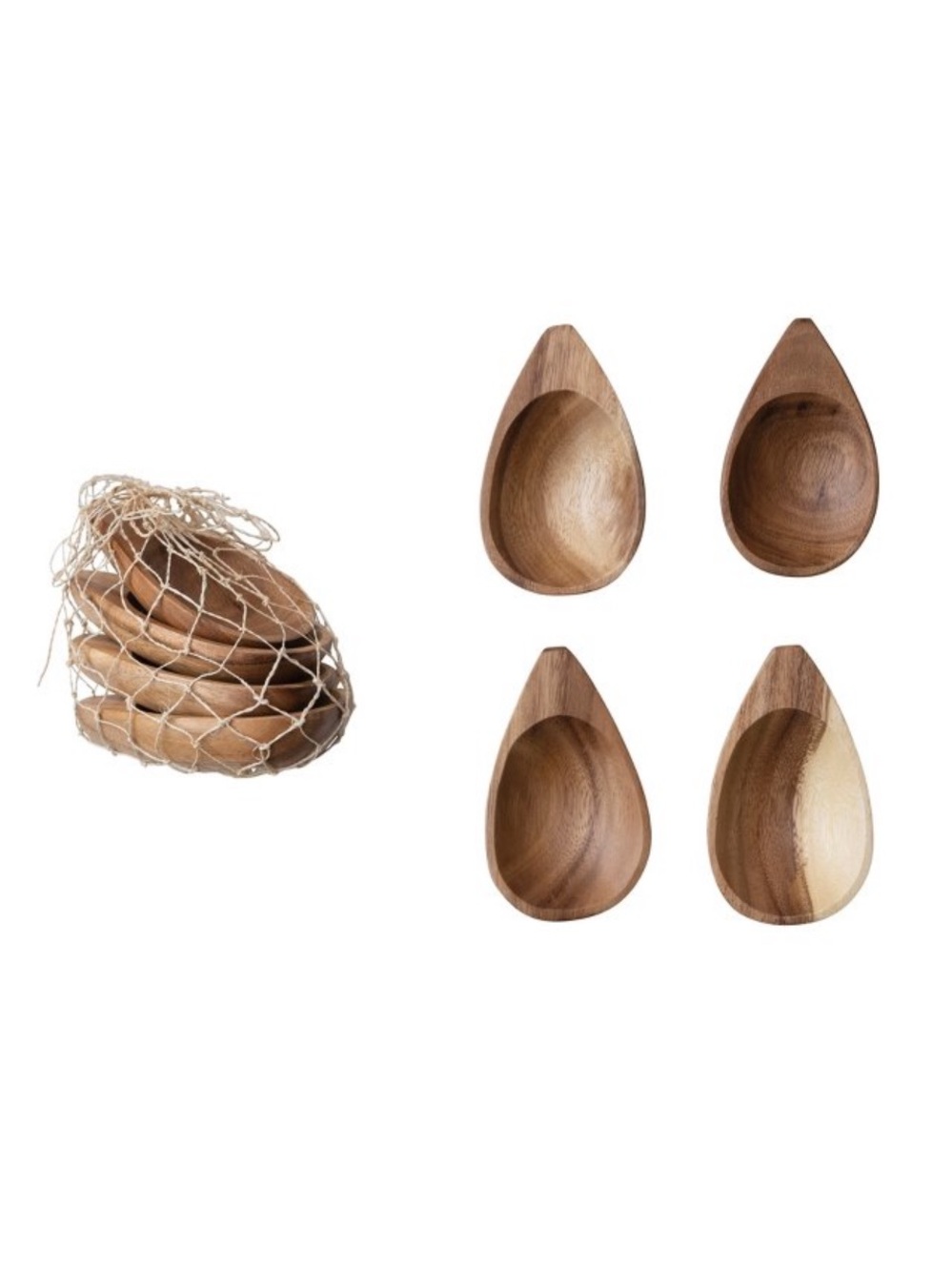 CREATIVE CO-OP NWT 4pc  Almond Shaped Acacia Wood Trays